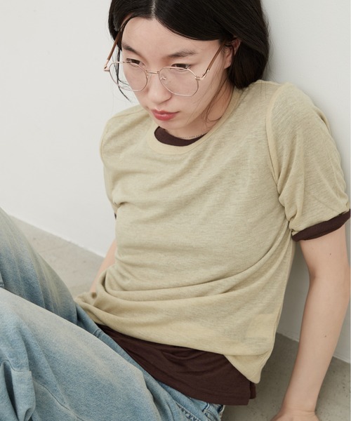 OFROOM(オフルーム)の「Sheer Layered Half Sleeve Tee|シアーレイヤードハーフスリーブTee(Tシャツ/カットソー・レディース・グレー系1/イエロー系/ネイビー系・FREE)」の12枚目の写真