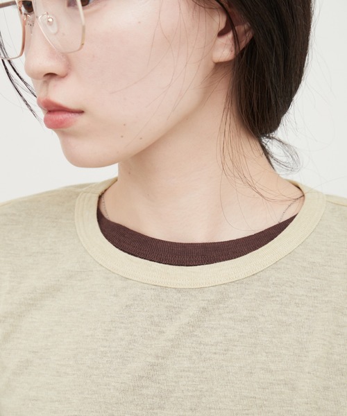 OFROOM(オフルーム)の「Sheer Layered Half Sleeve Tee|シアーレイヤードハーフスリーブTee(Tシャツ/カットソー・レディース・グレー系1/イエロー系/ネイビー系・FREE)」の13枚目の写真