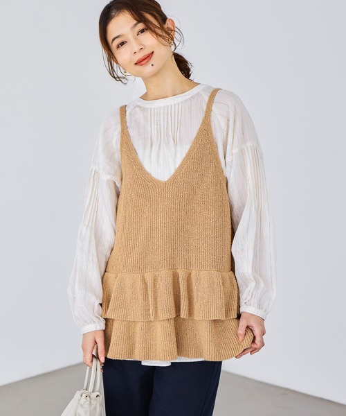 studio CLIP（スタディオクリップ）の「7ゲージティアードキャミソールベスト（ベスト・レディース・ネイビー/ベージュ・FREE）」の2枚目の写真