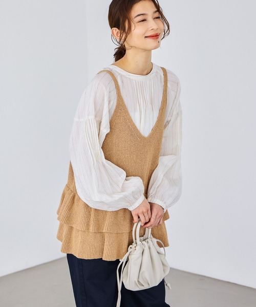 studio CLIP（スタディオクリップ）の「7ゲージティアードキャミソールベスト（ベスト・レディース・ネイビー/ベージュ・FREE）」の3枚目の写真