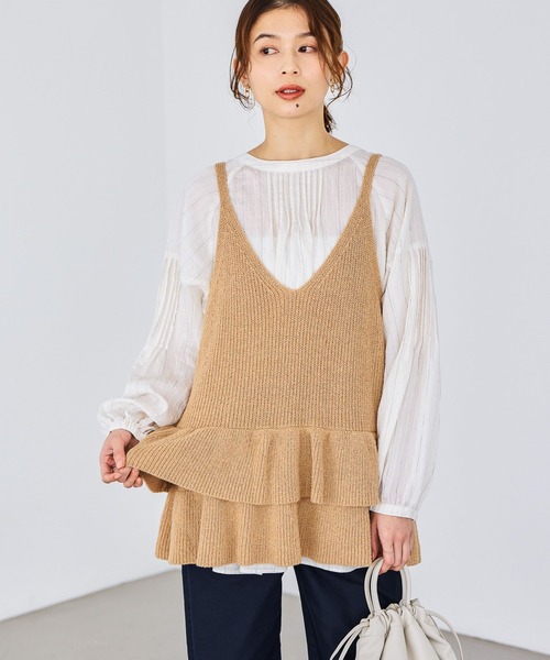 studio CLIP（スタディオクリップ）の「7ゲージティアードキャミソールベスト（ベスト・レディース・ネイビー/ベージュ・FREE）」の4枚目の写真