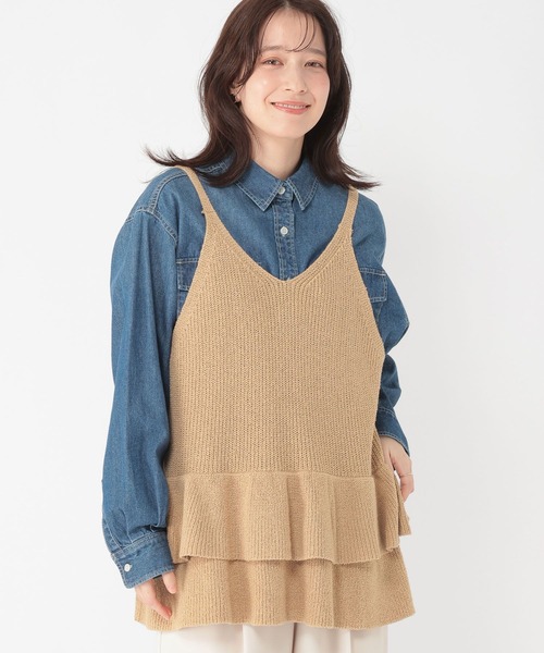 studio CLIP（スタディオクリップ）の「7ゲージティアードキャミソールベスト（ベスト・レディース・ネイビー/ベージュ・FREE）」の9枚目の写真