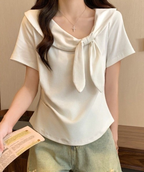 mielu(ミエル)の「リボン付き半袖Tシャツ(Tシャツ/カットソー・レディース・ブラック/イエロー/レッド/ホワイト・FREE)」の9枚目の写真
