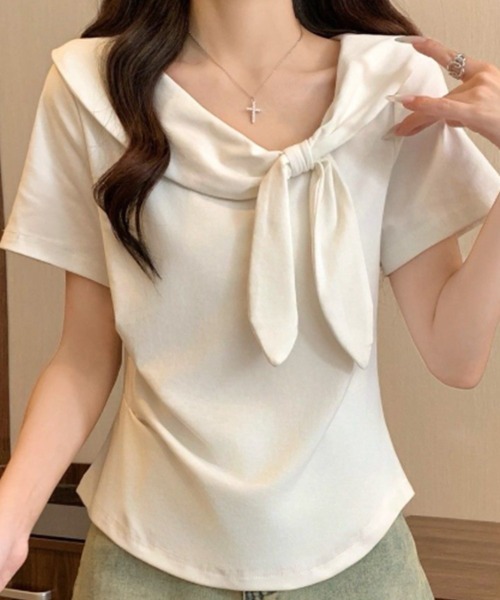 mielu(ミエル)の「リボン付き半袖Tシャツ(Tシャツ/カットソー・レディース・ブラック/イエロー/レッド/ホワイト・FREE)」の10枚目の写真
