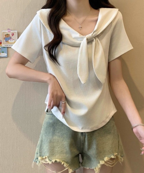 mielu(ミエル)の「リボン付き半袖Tシャツ(Tシャツ/カットソー・レディース・ブラック/イエロー/レッド/ホワイト・FREE)」の11枚目の写真