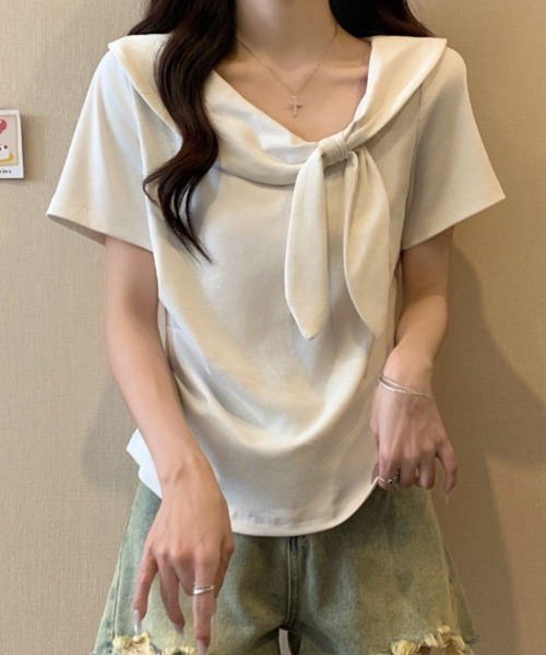 mielu(ミエル)の「リボン付き半袖Tシャツ(Tシャツ/カットソー・レディース・ブラック/イエロー/レッド/ホワイト・FREE)」の12枚目の写真