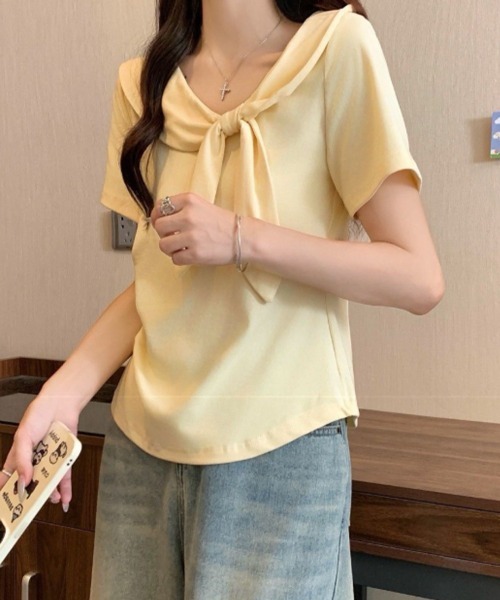 mielu(ミエル)の「リボン付き半袖Tシャツ(Tシャツ/カットソー・レディース・ブラック/イエロー/レッド/ホワイト・FREE)」の13枚目の写真