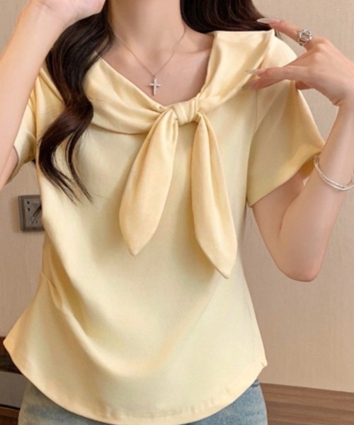 mielu(ミエル)の「リボン付き半袖Tシャツ(Tシャツ/カットソー・レディース・ブラック/イエロー/レッド/ホワイト・FREE)」の16枚目の写真