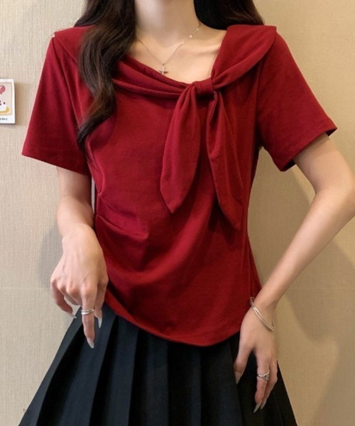 mielu(ミエル)の「リボン付き半袖Tシャツ(Tシャツ/カットソー・レディース・ブラック/イエロー/レッド/ホワイト・FREE)」の19枚目の写真