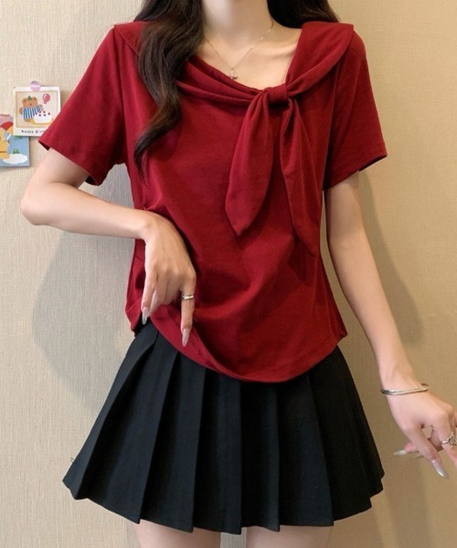 mielu(ミエル)の「リボン付き半袖Tシャツ(Tシャツ/カットソー・レディース・ブラック/イエロー/レッド/ホワイト・FREE)」の20枚目の写真