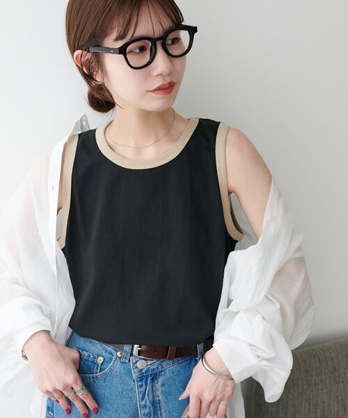 DISCOAT(ディスコート)の「【Enlude】リンガータンク《ユニセックス》(タンクトップ・レディース・ブラック/ブラウン/ベージュ・FREE/SMALL)」の1枚目の写真