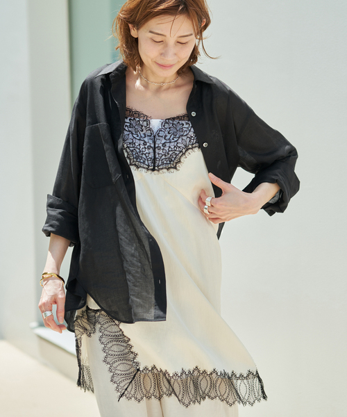 VERMEIL par iena(ヴェルメイユパーイエナ)の「Airy Ramie Over シャツ(シャツ/ブラウス・レディース・ブラック/ブルー/ホワイト・FREE)」の3枚目の写真