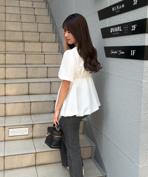 continuer de NICE CLAUP（コンティニューデナイスクラップ）の「【yuzu企画】推し活にも♡バルーンチュニック（シャツ/ブラウス・レディース・オフホワイト/チェック/ドット/ピンク・FREE）」の6枚目の写真