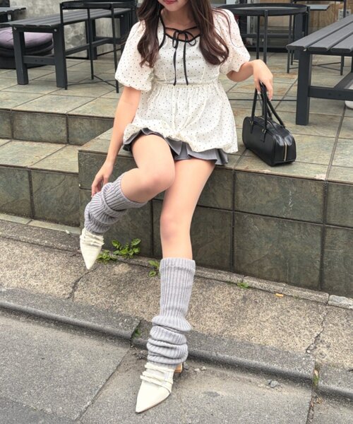 continuer de NICE CLAUP（コンティニューデナイスクラップ）の「【yuzu企画】推し活にも♡バルーンチュニック（シャツ/ブラウス・レディース・オフホワイト/チェック/ドット/ピンク・FREE）」の9枚目の写真