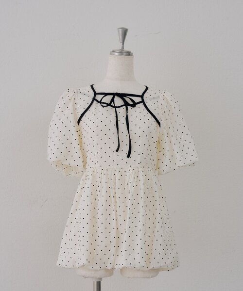 continuer de NICE CLAUP（コンティニューデナイスクラップ）の「【yuzu企画】推し活にも♡バルーンチュニック（シャツ/ブラウス・レディース・オフホワイト/チェック/ドット/ピンク・FREE）」の18枚目の写真