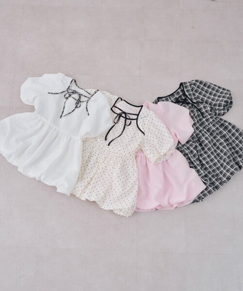 continuer de NICE CLAUP(コンティニューデナイスクラップ)の「【yuzu企画】推し活にも♡バルーンチュニック(シャツ/ブラウス・レディース・オフホワイト/チェック/ドット/ピンク・FREE)」の15枚目の写真
