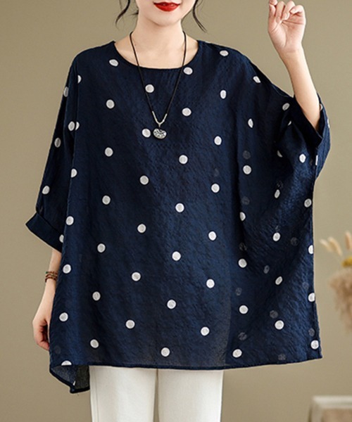 ONEP STAR(ワンピスター)の「ドット柄オーバーサイズブラウス(シャツ/ブラウス・レディース・ブラウン/ネイビー/ベージュ・FREE)」の18枚目の写真