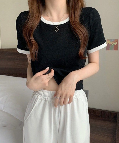 SallyLunn(サリーラン)の「【トレンドライク】コンパクトリンガーTシャツ(Tシャツ/カットソー・レディース・ホワイト/ブラック/ピンク・MEDIUM/LARGE)」の18枚目の写真