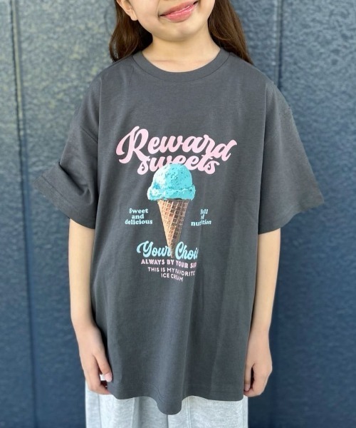 Right-on(ライトオン)の「VIVIAN BLUE(ヴィヴィアンブルー)スイーツプリントTシャツ(Tシャツ/カットソー・キッズ・ピンク/ダークグレー・110/120/130/140/150/160)」の1枚目の写真