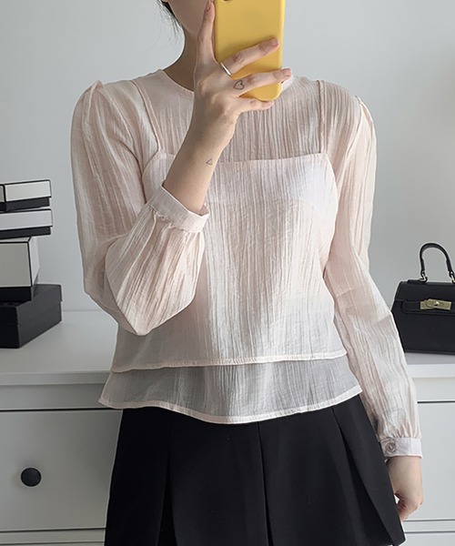 Girly Doll(ガーリードール)の「シアーノーカラーブラウス&ビスチェ 2点セット(シャツ/ブラウス・レディース・ホワイト/ピンク/ブルー/ブラック・FREE)」の21枚目の写真