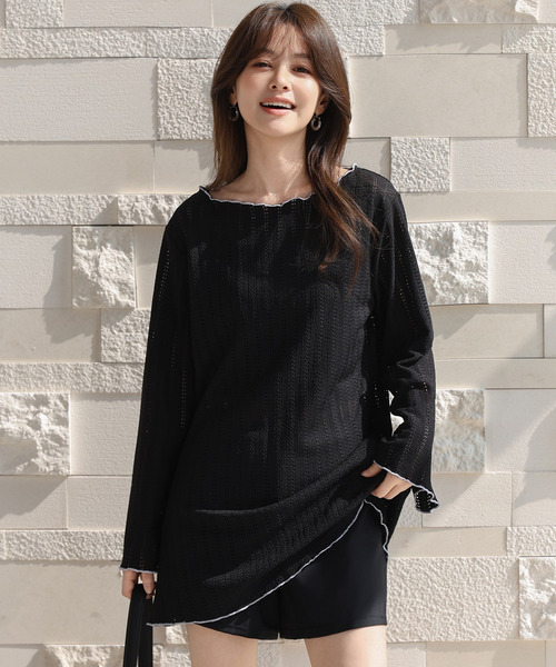 TeddyShop（テディショップ）の「【2WAYベアトップ】長袖透かし編みメロウチュニックトップス+クロップド丈インパン付きキャミキニ 3点セット レディース水着（水着・レディース・ホワイト/ブラウン/ブラック・M/S/LL/L）」の14枚目の写真