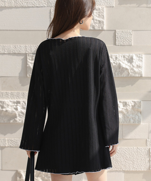 TeddyShop（テディショップ）の「【2WAYベアトップ】長袖透かし編みメロウチュニックトップス+クロップド丈インパン付きキャミキニ 3点セット レディース水着（水着・レディース・ホワイト/ブラウン/ブラック・M/S/LL/L）」の18枚目の写真