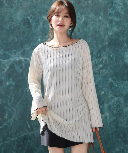 TeddyShop（テディショップ）の「【2WAYベアトップ】長袖透かし編みメロウチュニックトップス+クロップド丈インパン付きキャミキニ 3点セット レディース水着（水着・レディース・ホワイト/ブラウン/ブラック・M/S/LL/L）」の4枚目の写真