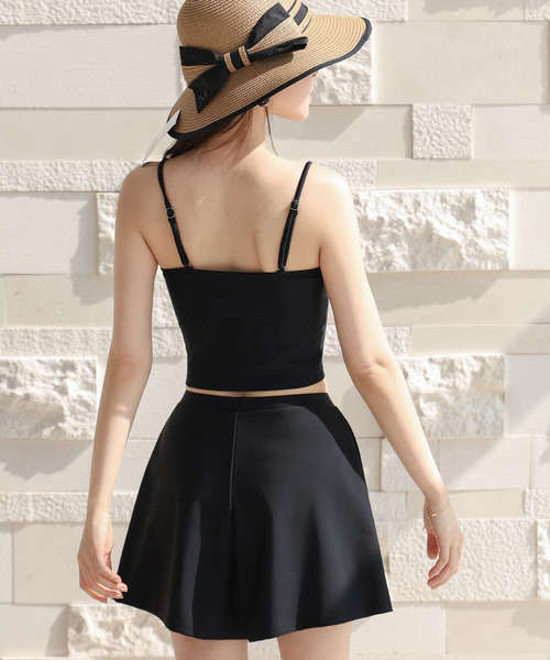 TeddyShop（テディショップ）の「【2WAYベアトップ】長袖透かし編みメロウチュニックトップス+クロップド丈インパン付きキャミキニ 3点セット レディース水着（水着・レディース・ホワイト/ブラウン/ブラック・M/S/LL/L）」の11枚目の写真