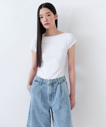 ウィメンズオープンバックスリムTシャツ[ホワイト]