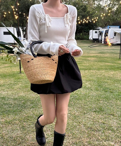Girly Doll(ガーリードール)の「スクエアネックリボン付き長袖カットソー(Tシャツ/カットソー・レディース・グレー/ホワイト・FREE)」の16枚目の写真