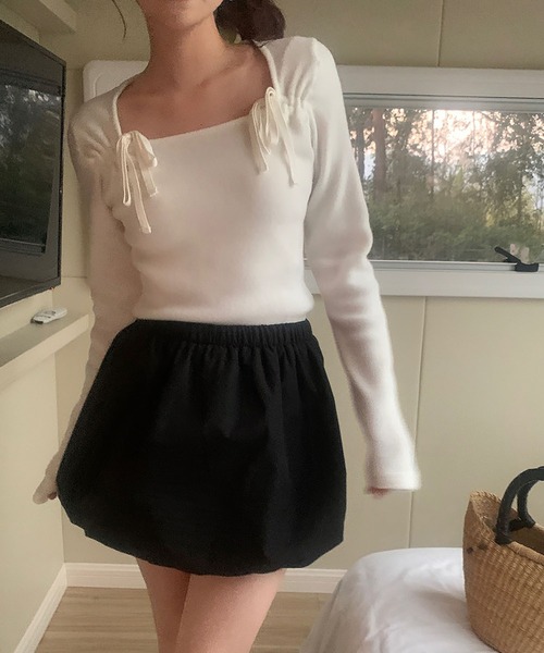 Girly Doll(ガーリードール)の「スクエアネックリボン付き長袖カットソー(Tシャツ/カットソー・レディース・グレー/ホワイト・FREE)」の21枚目の写真