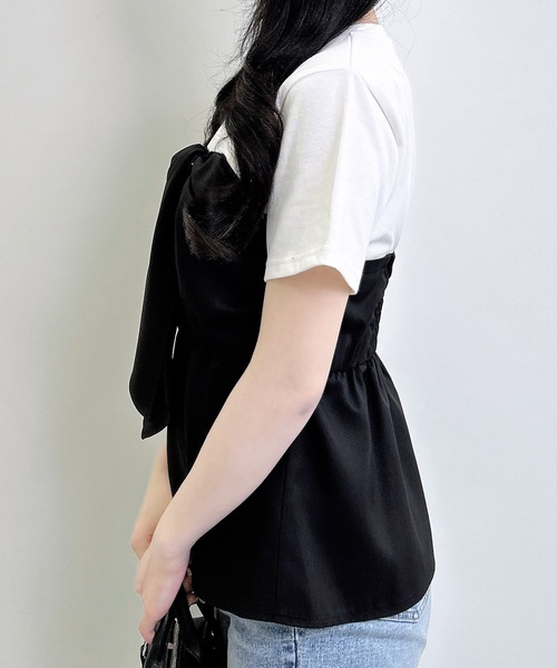 INGNI（イング）の「リボンドッキングトップス（Tシャツ/カットソー・レディース・ホワイト×ブラック/ホワイト系/ホワイト×グレー/ホワイト×カーキブラウン・M）」の8枚目の写真