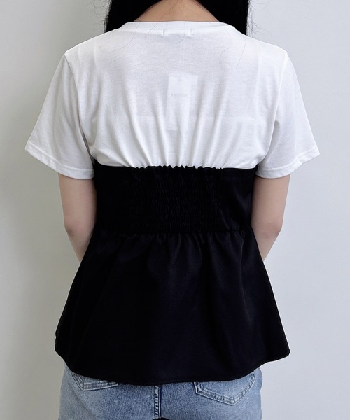 INGNI（イング）の「リボンドッキングトップス（Tシャツ/カットソー・レディース・ホワイト×ブラック/ホワイト系/ホワイト×グレー/ホワイト×カーキブラウン・M）」の9枚目の写真