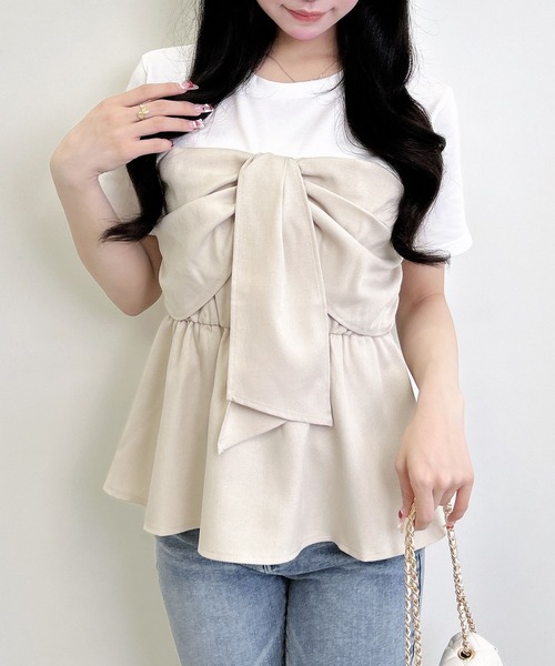 INGNI（イング）の「リボンドッキングトップス（Tシャツ/カットソー・レディース・ホワイト×ブラック/ホワイト系/ホワイト×グレー/ホワイト×カーキブラウン・M）」の20枚目の写真