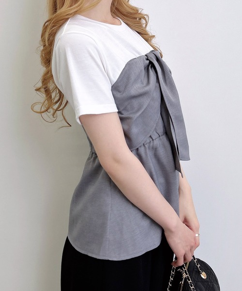 INGNI（イング）の「リボンドッキングトップス（Tシャツ/カットソー・レディース・ホワイト×ブラック/ホワイト系/ホワイト×グレー/ホワイト×カーキブラウン・M）」の15枚目の写真