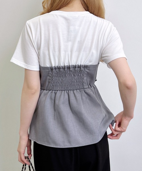 INGNI（イング）の「リボンドッキングトップス（Tシャツ/カットソー・レディース・ホワイト×ブラック/ホワイト系/ホワイト×グレー/ホワイト×カーキブラウン・M）」の16枚目の写真