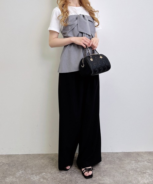 INGNI（イング）の「リボンドッキングトップス（Tシャツ/カットソー・レディース・ホワイト×ブラック/ホワイト系/ホワイト×グレー/ホワイト×カーキブラウン・M）」の18枚目の写真