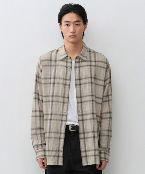 B&amp;B コットンリネン チェックブラウス ベージュ 再入荷】チェックブラウス(ベージュ) - seventen