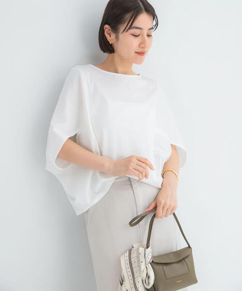URBAN RESEARCH ROSSO WOMEN(アーバンリサーチ ロッソ)の「『WEB/一部店舗限定』UVカットクールタッチ5分袖ドルマンプルオーバー(Tシャツ/カットソー・レディース・キャメル/ネイビー/オフホワイト・FREE)」の2枚目の写真