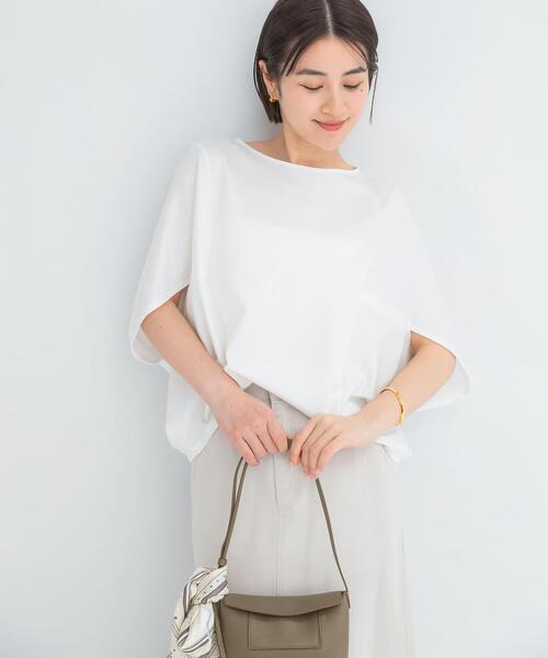 URBAN RESEARCH ROSSO WOMEN(アーバンリサーチ ロッソ)の「『WEB/一部店舗限定』UVカットクールタッチ5分袖ドルマンプルオーバー(Tシャツ/カットソー・レディース・キャメル/ネイビー/オフホワイト・FREE)」の5枚目の写真