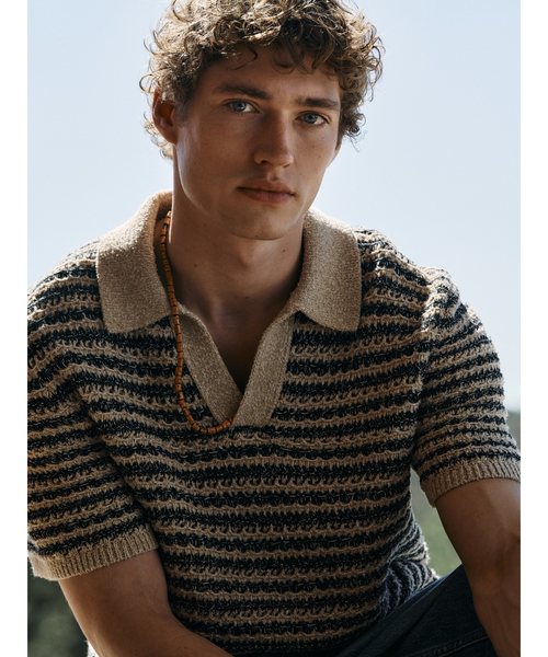 Banana Republic(バナナリパブリック)の「コットンブレンド ブークレ ストライプ ニットポロシャツ(ニット/セーター・メンズ・ナチュラル・S/M/L/XL)」の10枚目の写真