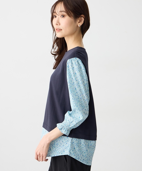 Petit Honfleur(プチオンフルール)の「【Liberty】リバティレイヤード風プルオーバー【オーガニックコットンブレンド・UVカット・接触冷感】(Tシャツ/カットソー・レディース・ネイビー/グレー・M/L)」の4枚目の写真