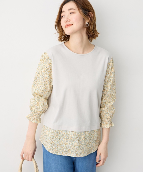 Petit Honfleur(プチオンフルール)の「【Liberty】リバティレイヤード風プルオーバー【オーガニックコットンブレンド・UVカット・接触冷感】(Tシャツ/カットソー・レディース・ネイビー/グレー・M/L)」の6枚目の写真