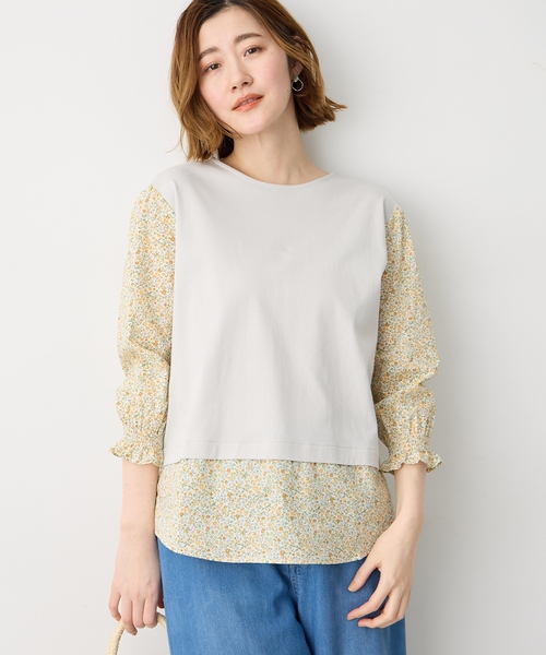 Petit Honfleur(プチオンフルール)の「【Liberty】リバティレイヤード風プルオーバー【オーガニックコットンブレンド・UVカット・接触冷感】(Tシャツ/カットソー・レディース・ネイビー/グレー・M/L)」の7枚目の写真