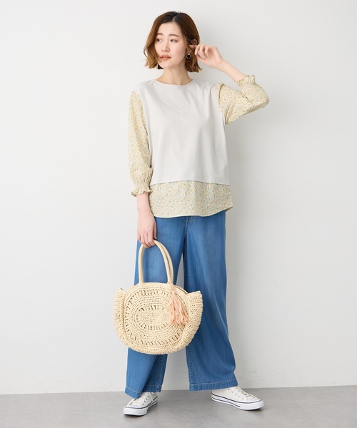 Petit Honfleur(プチオンフルール)の「【Liberty】リバティレイヤード風プルオーバー【オーガニックコットンブレンド・UVカット・接触冷感】(Tシャツ/カットソー・レディース・ネイビー/グレー・M/L)」の8枚目の写真