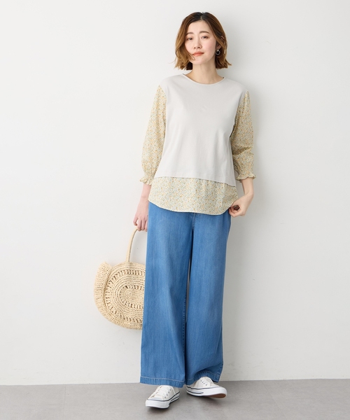 Petit Honfleur(プチオンフルール)の「【Liberty】リバティレイヤード風プルオーバー【オーガニックコットンブレンド・UVカット・接触冷感】(Tシャツ/カットソー・レディース・ネイビー/グレー・M/L)」の9枚目の写真