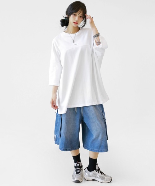 minsobi(ミンソビ)の「トラックラインデニムバミューダパンツ(カーゴパンツ・レディース・ブラック/ブルー・FREE)」の18枚目の写真