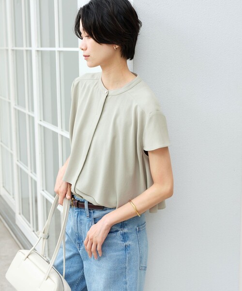 green label relaxing(グリーンレーベルリラクシング)の「ジョーゼット ヨークフレア ショートスリーブ ブラウス マシンウォッシャブル 接触冷感(シャツ/ブラウス・レディース・オリーブ/オフホワイト/ダークグレー・FREE)」の11枚目の写真
