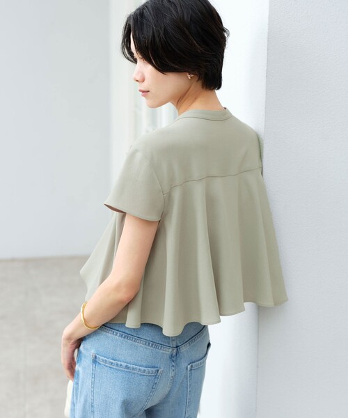 green label relaxing(グリーンレーベルリラクシング)の「ジョーゼット ヨークフレア ショートスリーブ ブラウス マシンウォッシャブル 接触冷感(シャツ/ブラウス・レディース・オリーブ/オフホワイト/ダークグレー・FREE)」の12枚目の写真