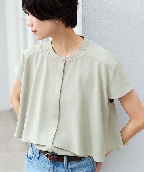 green label relaxing(グリーンレーベルリラクシング)の「ジョーゼット ヨークフレア ショートスリーブ ブラウス マシンウォッシャブル 接触冷感(シャツ/ブラウス・レディース・オリーブ/オフホワイト/ダークグレー・FREE)」の14枚目の写真